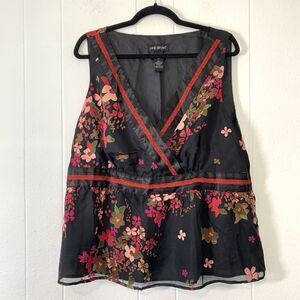 Lane Bryant Womens 20W Tank Sleeveless Top Babydoll Asian Velvet Burnout Y2K